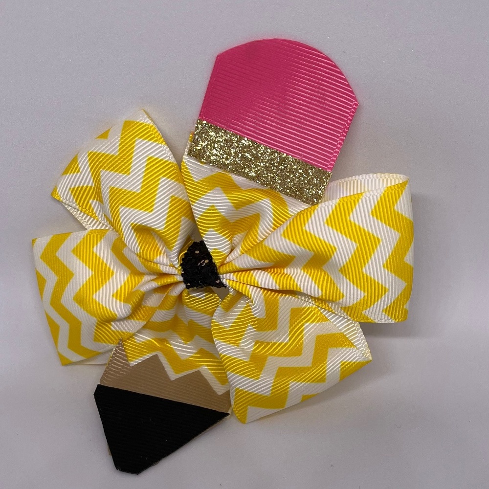 Yellow Zigzag Pencil Hair Bow